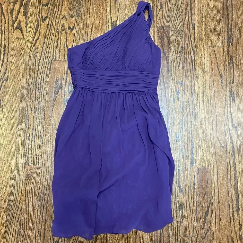 Donna Morgan  one shoulder purple pleated Flowey skirt kneelength formal dress